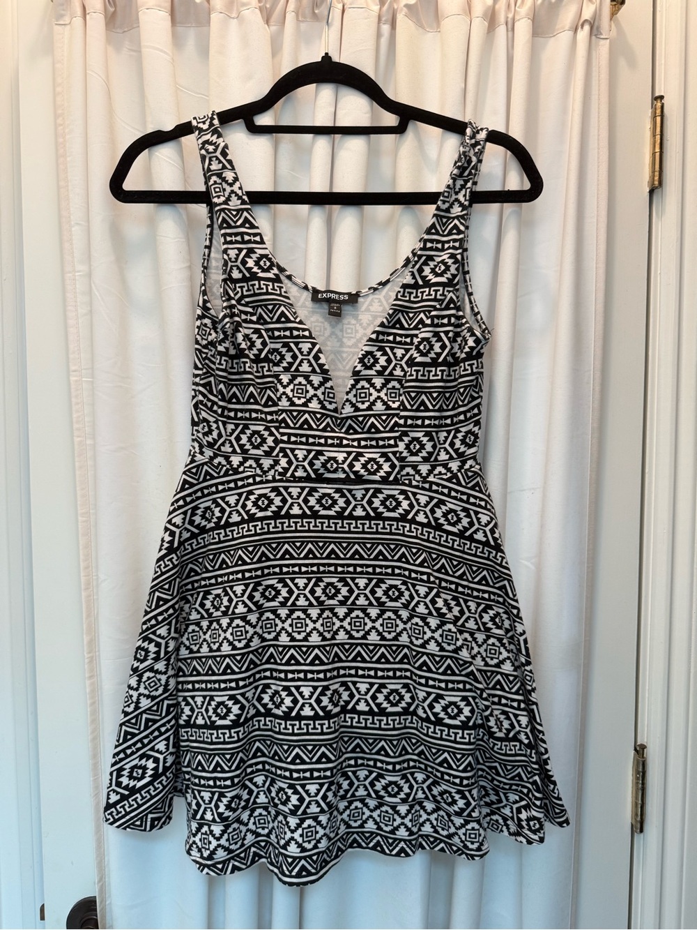 Express Black & White Tribal Fit-and-Flare Dress